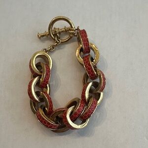 Chic Red and Gold Link Bracelet Costume Jewelry